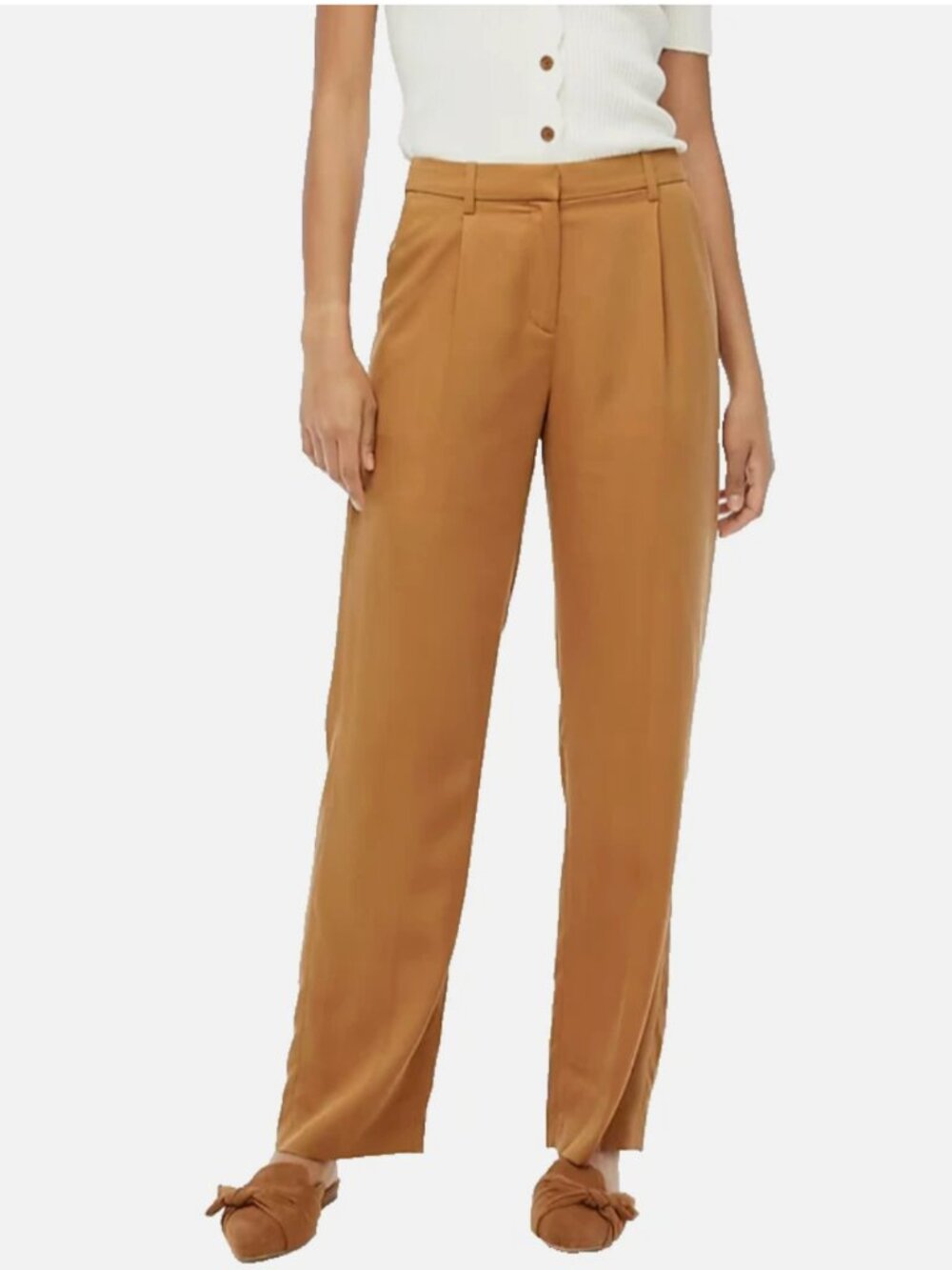 J CREW Twill Wide Leg Pants Trousers Size 10 Warm Brandy 100% Lyocell Academia